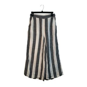 Christian Siriano Gray Cream Stripe 100% Linen Wide Leg Pants Small EUC #DS-1672